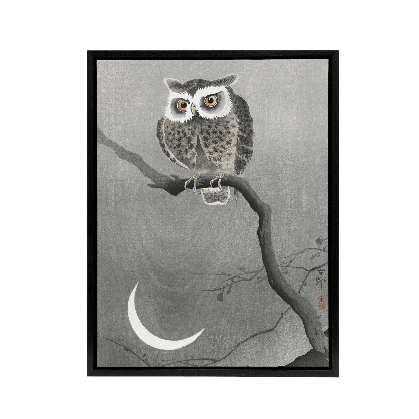 Long Eared Owl On Tree Branch Framed Canvas Wall Art Print Ohara Koson