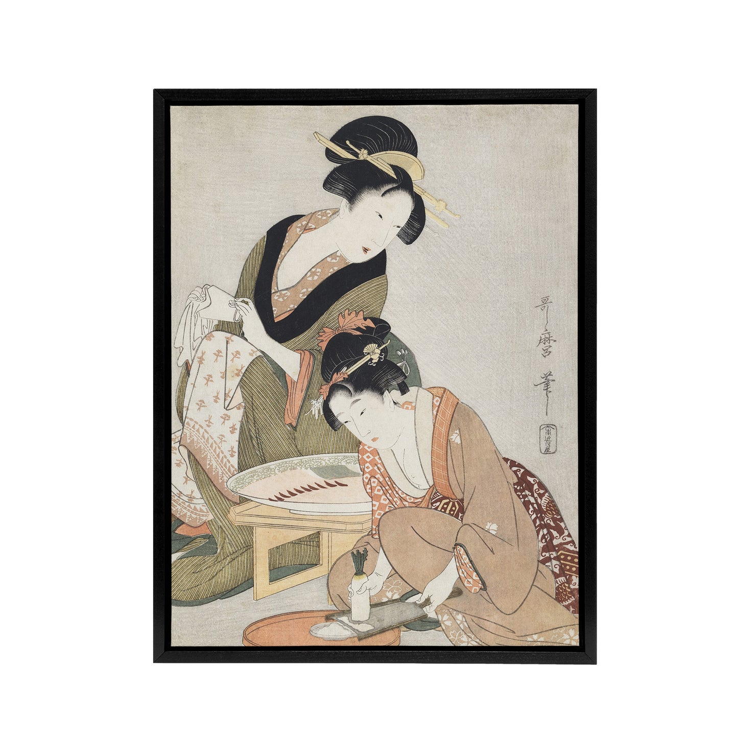 Women Preparing Sashimi Framed Canvas Wall Art Print Utamaro Kitagawa