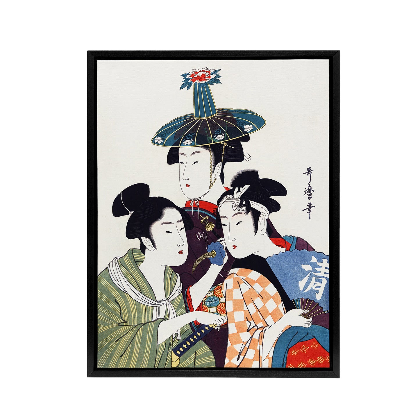 Young Men in Colourful Garments Framed Canvas Wall Art Print Kitagawa