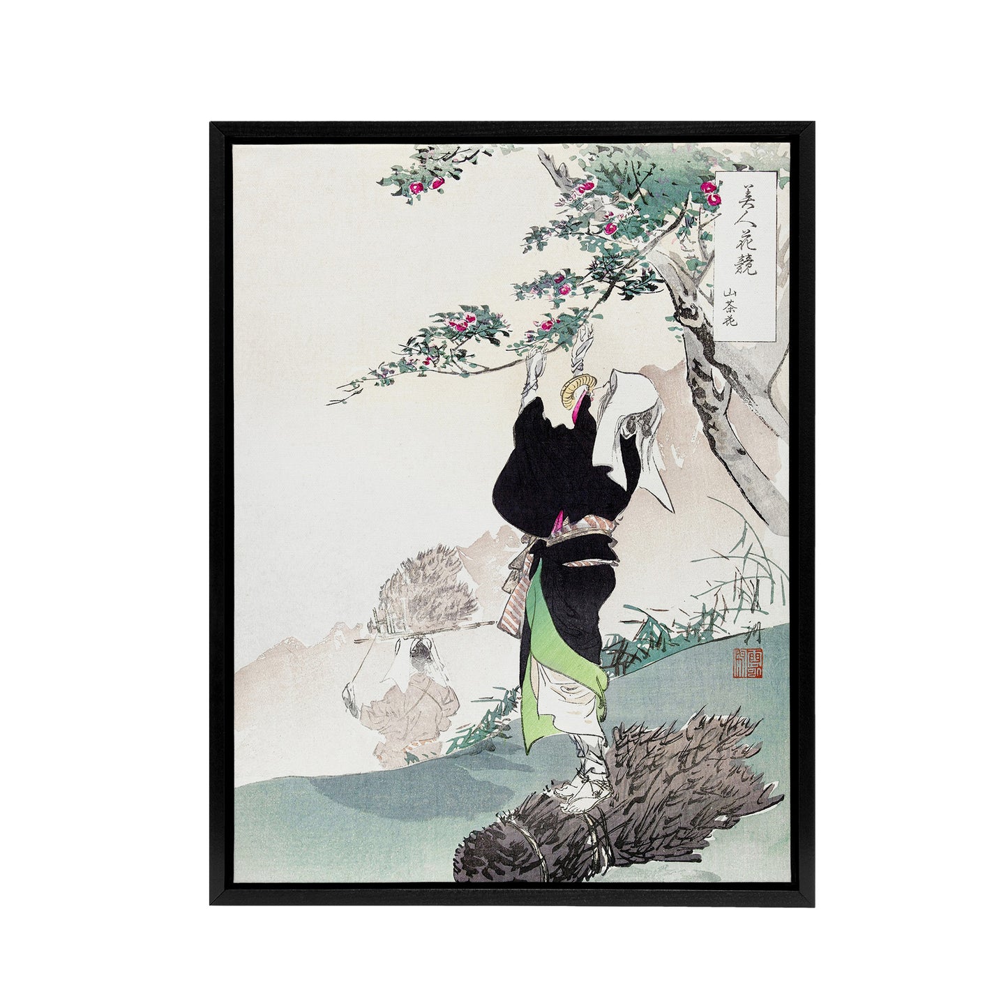Woman Picking Mountain Cherry Framed Canvas Wall Art Print Ogata Gekko