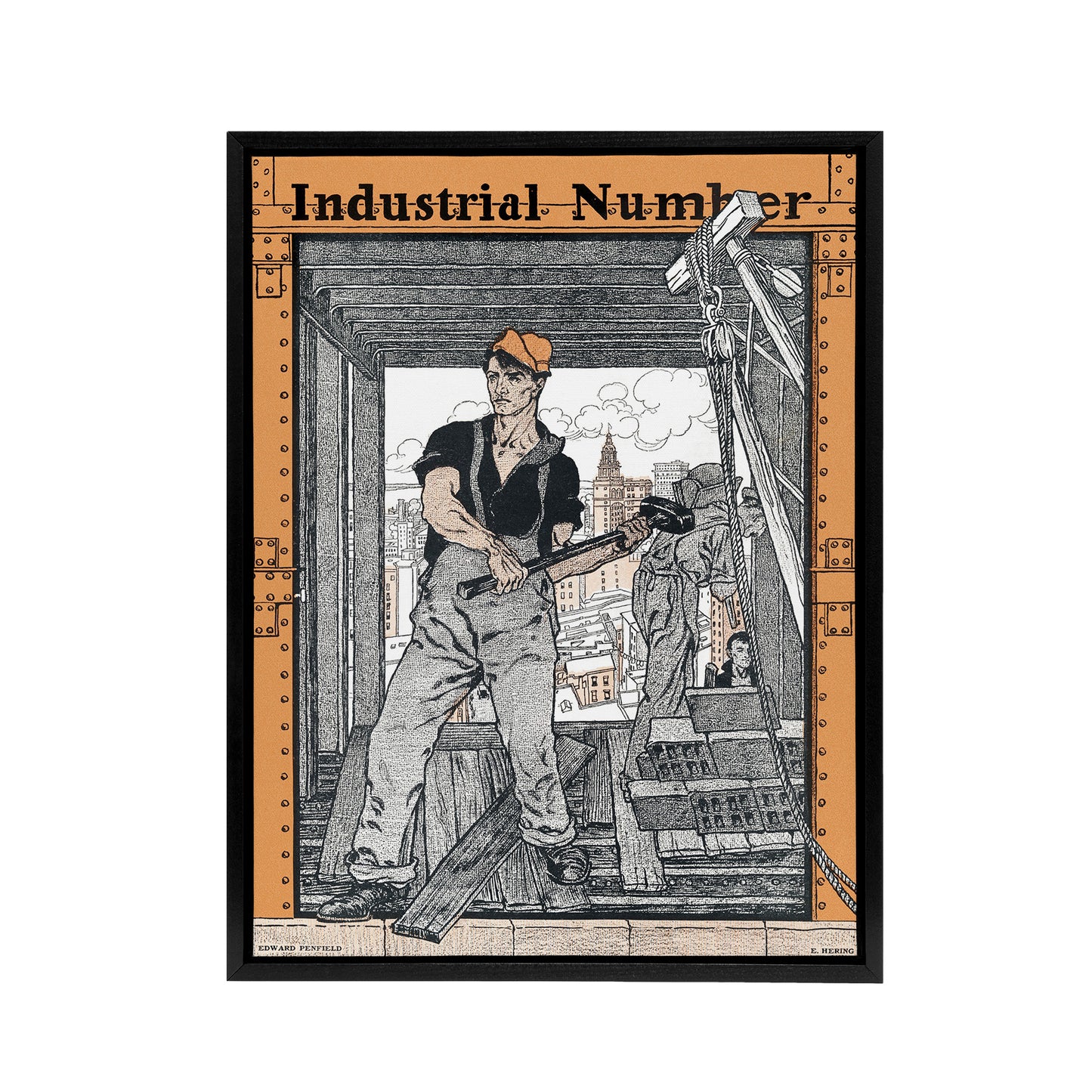 Industrial Number Worker Framed Canvas Wall Art Print Edward Penfield