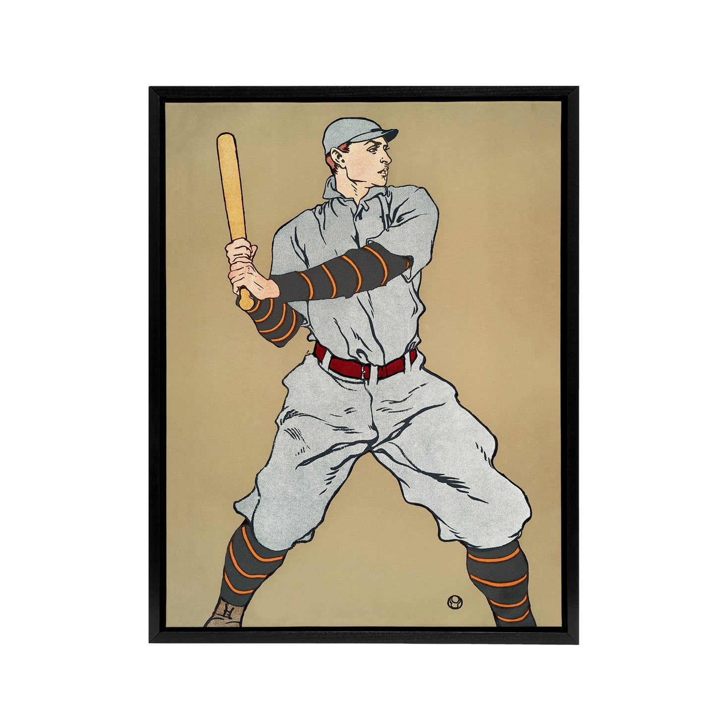 Vintage Baseball Player Drawing Framed Canvas Wall Art Print E Penfield
