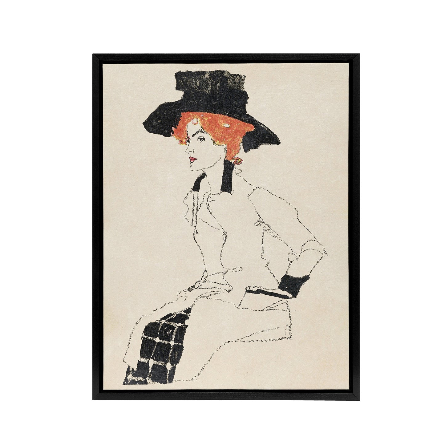 Portrait of a Woman with Black Hat Framed Canvas Wall Art Print Schiele