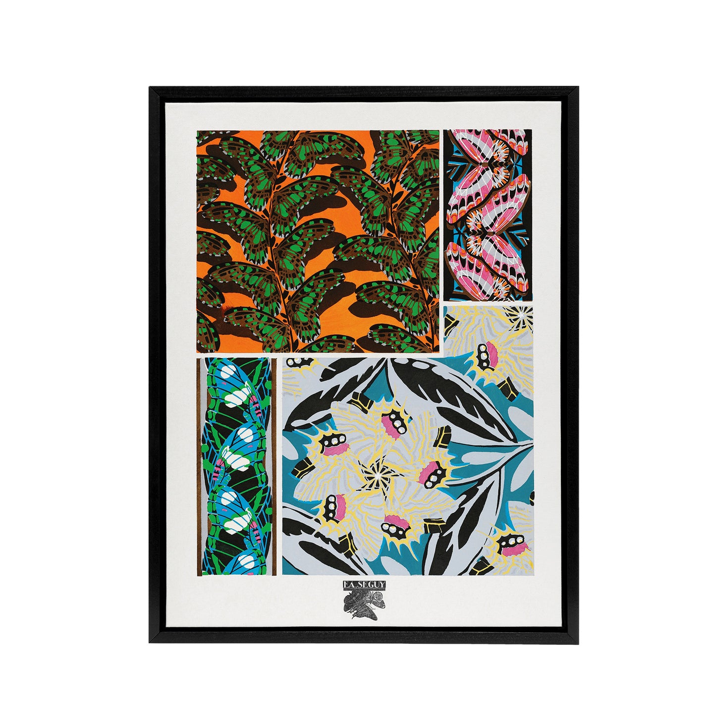 Bright Vintage Butterfly Patterns Framed Canvas Wall Art Print Seguy