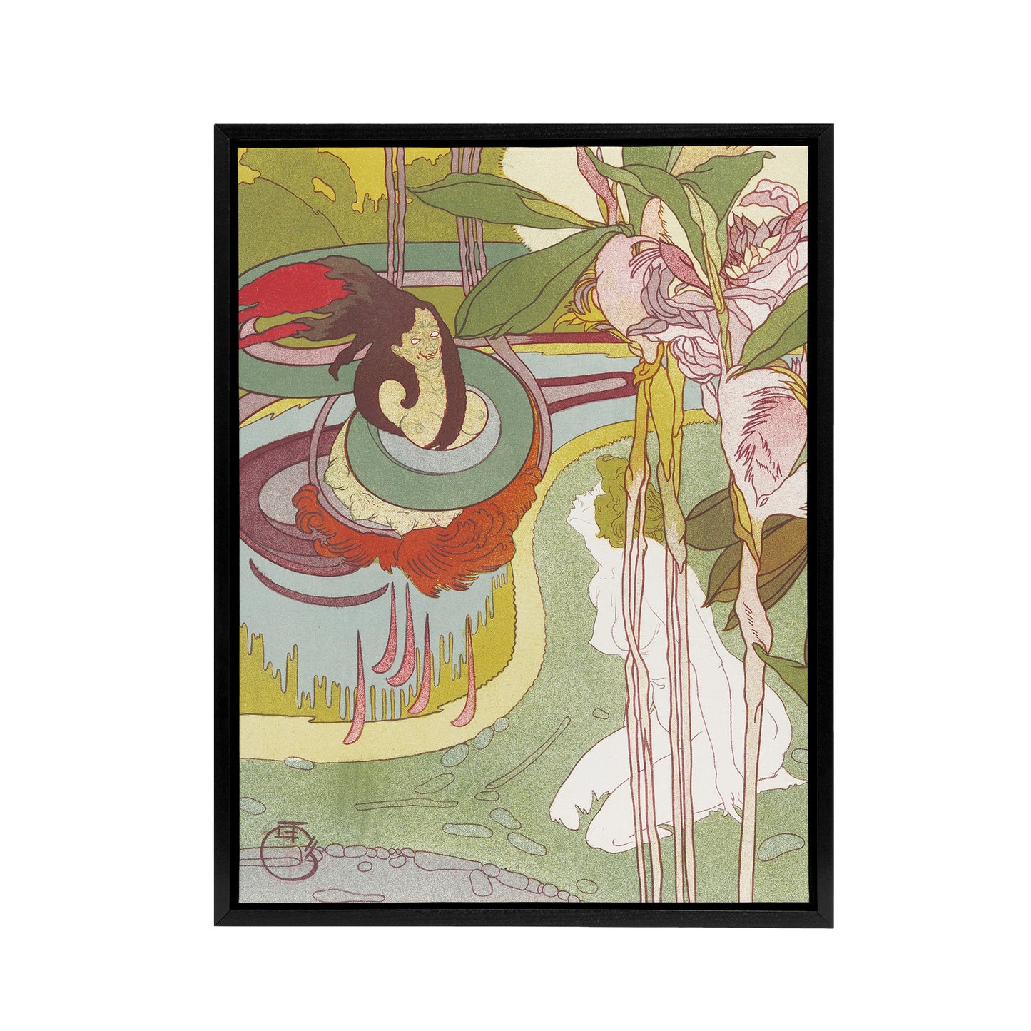 Woman Sees Vision in Garden Framed Canvas Wall Art Print Georges Feure