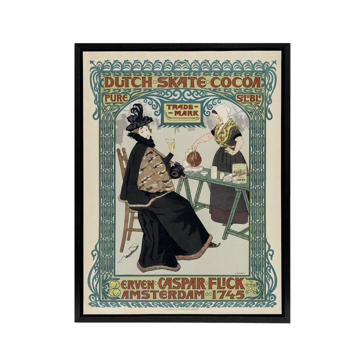 Dutch Skate Cocoa Advert Framed Canvas Wall Art Print Georg van Caspel