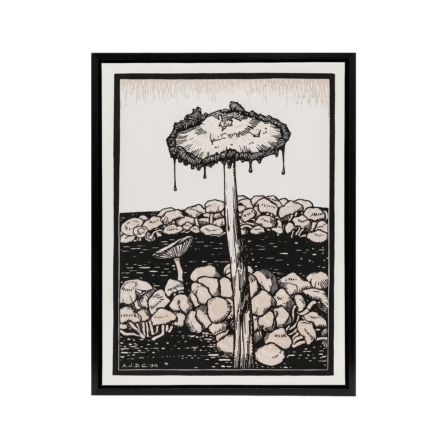 Dripping Mushroom Painting Framed Canvas Wall Art Print Julie de Graag