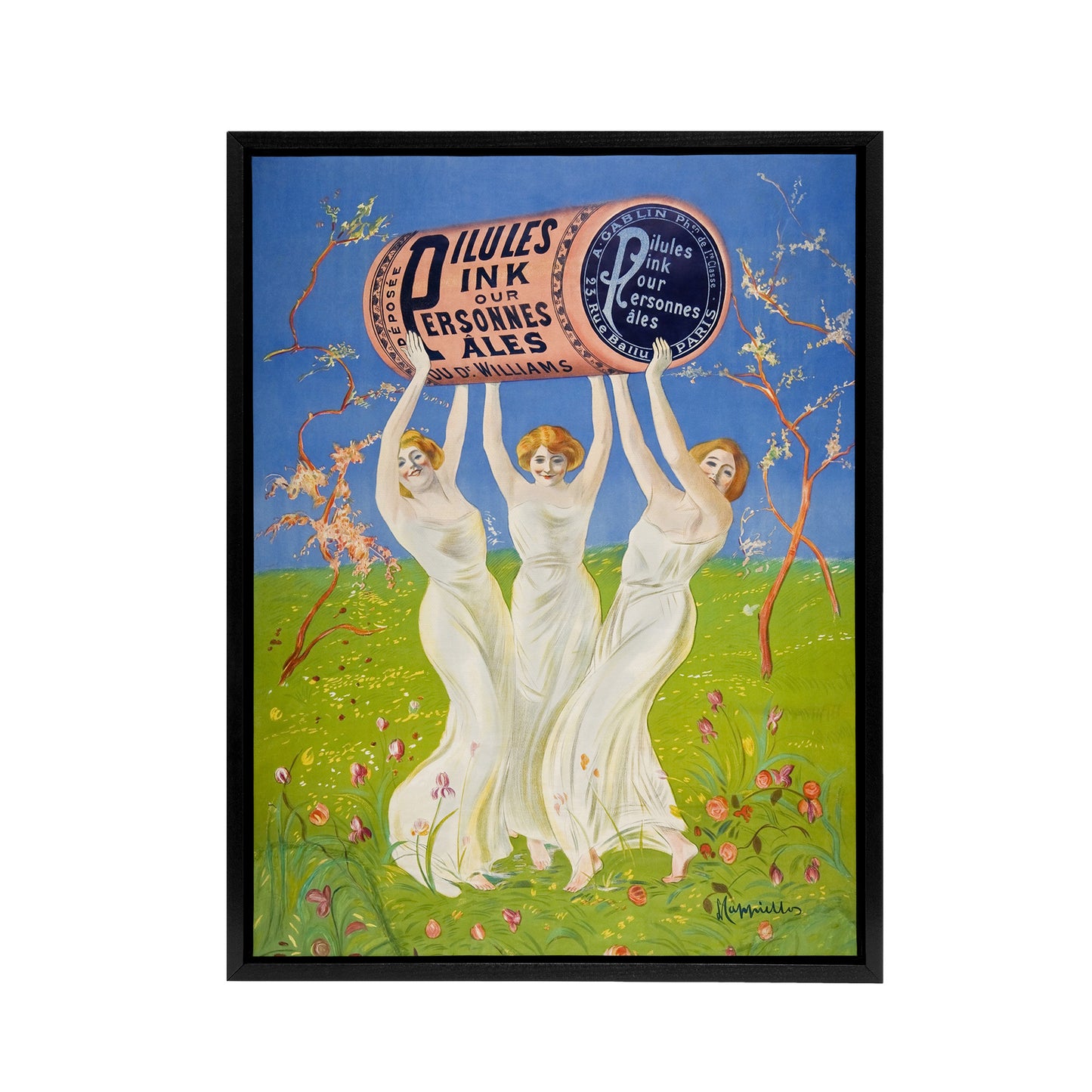 Pink Pills Pale People Vintage Ad Framed Canvas Wall Art Print Cappiello