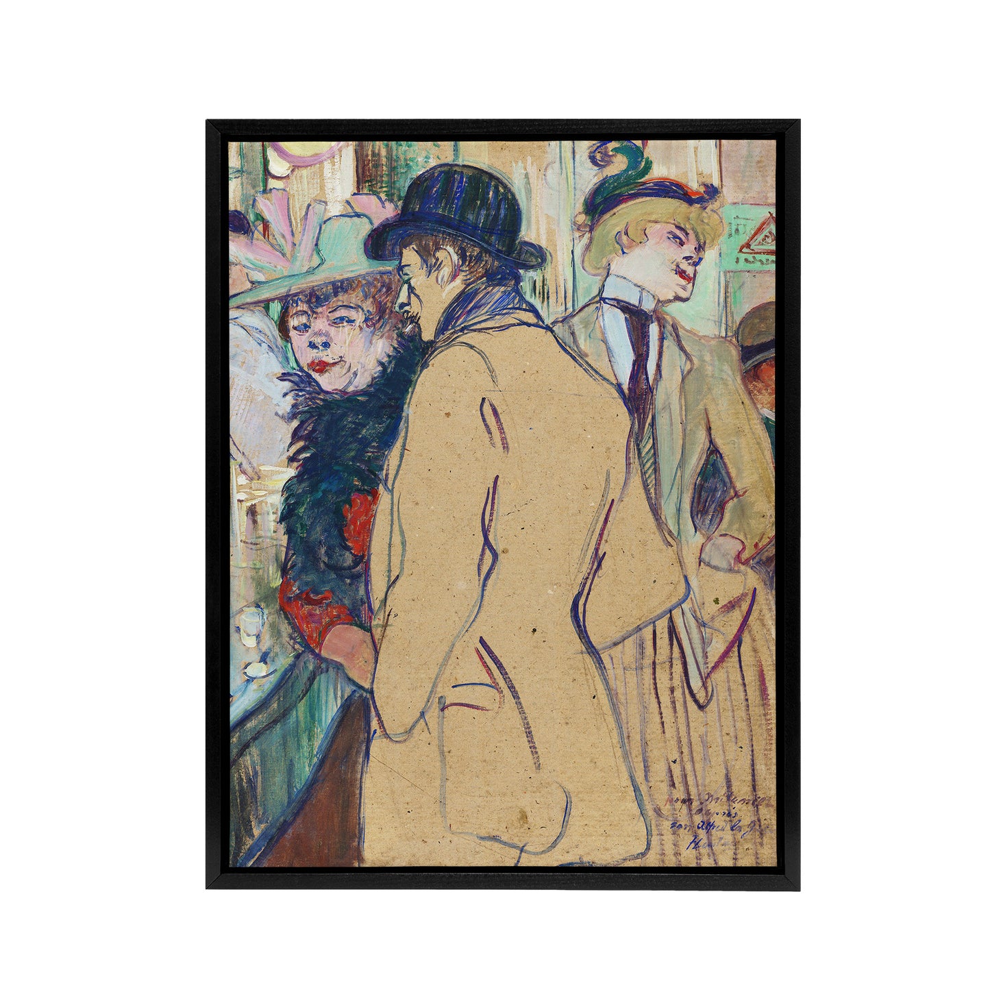 Alfred la Guigne in a Cafe Framed Canvas Wall Art Print Toulouse Lautrec