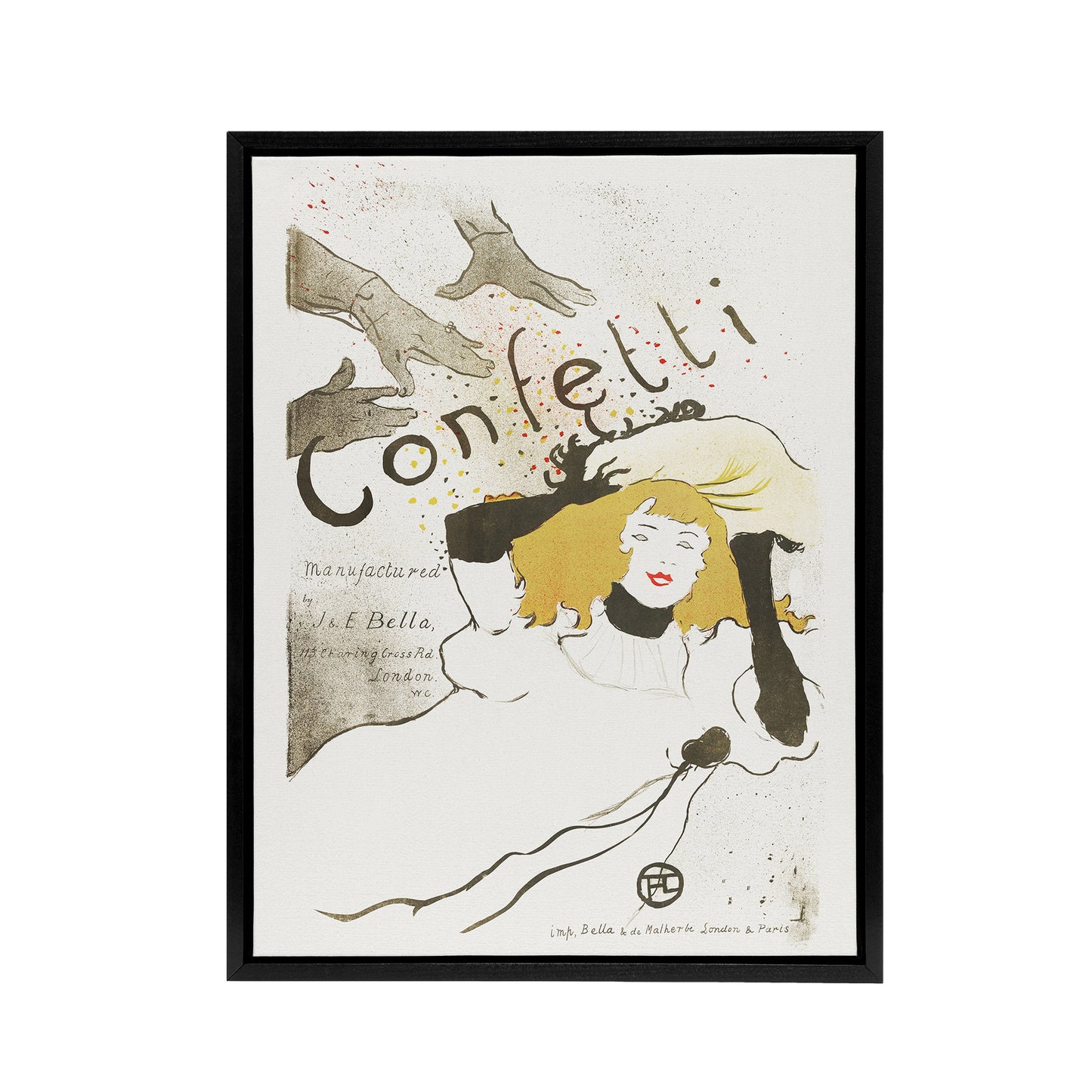 Confetti Vintage French Advert Framed Canvas Wall Art Print Lautrec