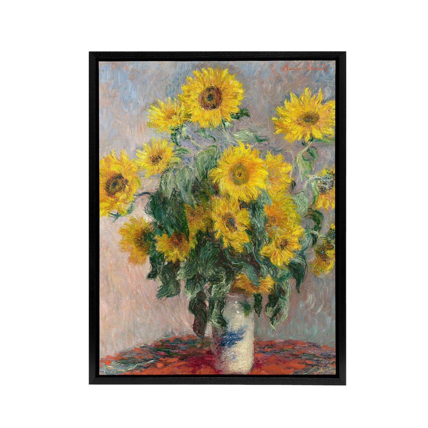 Bouquet of Sunflowers Claude Monet Vintage Black Framed Canvas Wall Art