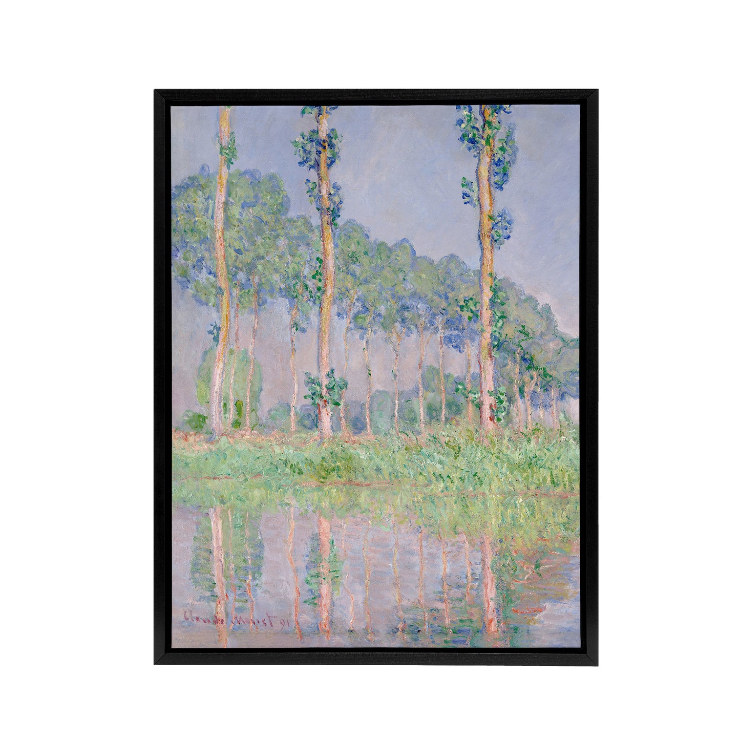 Poplars Pink Effect Landscape Monet Vintage Black Framed Canvas Wall Art