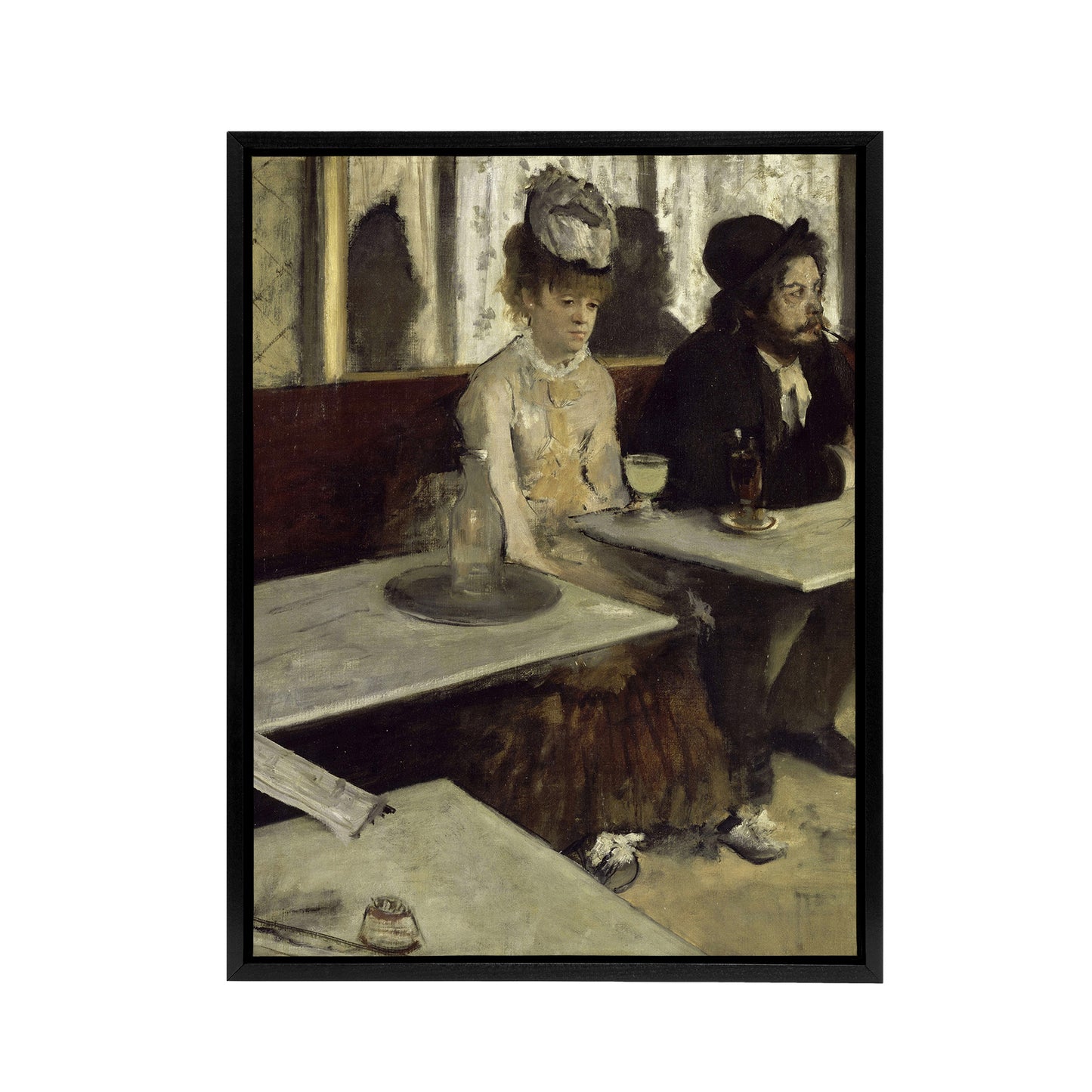 In a Cafe Absinthe Drinkers Edgar Degas Vintage Framed Canvas Wall Art