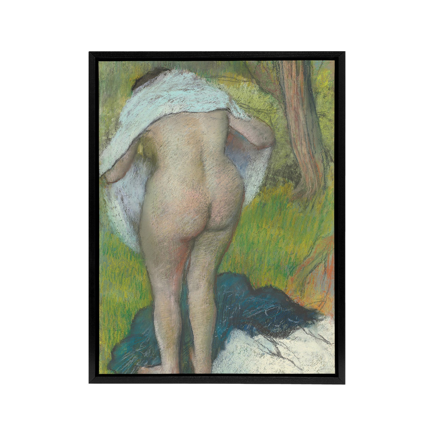 Girl Drying Herself Nude Portrait Degas Vintage Framed Canvas Wall Art