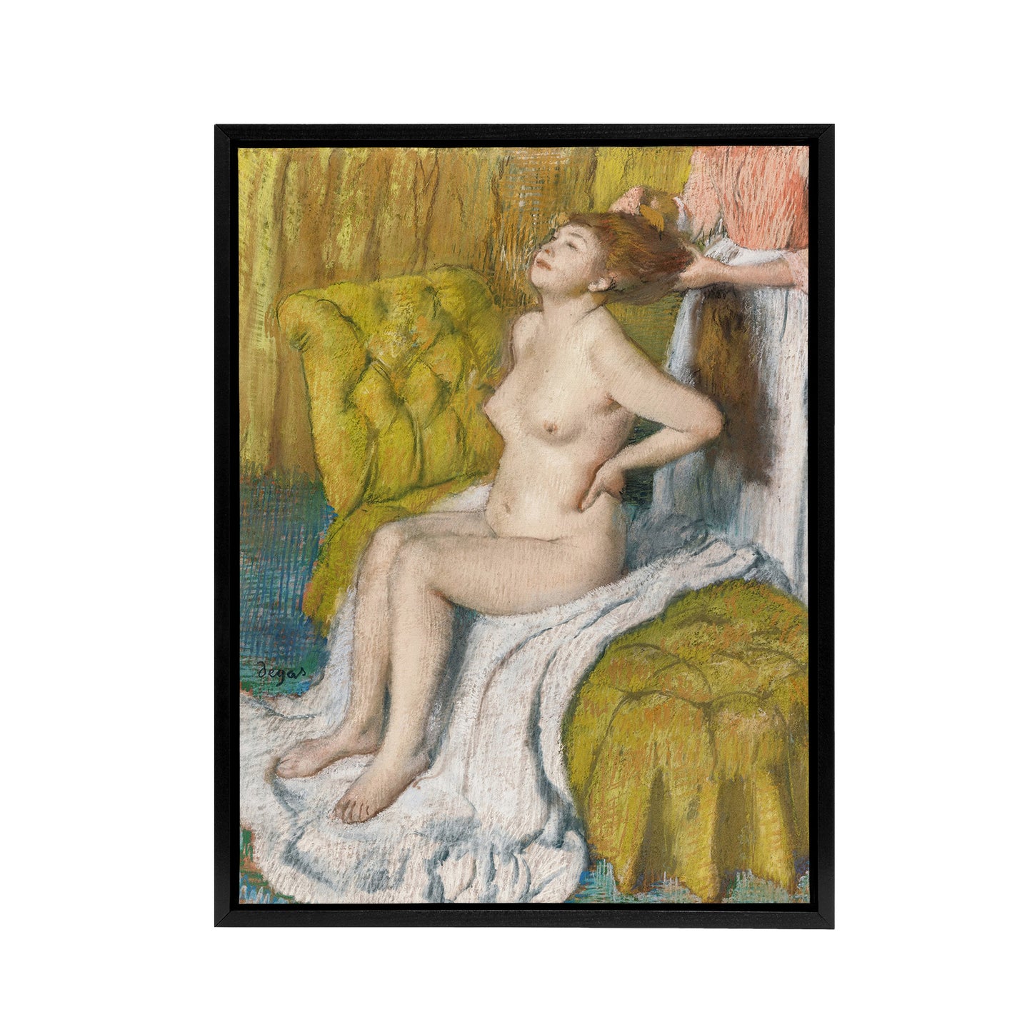 Nude Woman Having Hair Combed Degas Vintage Black Framed Canvas Wall Art