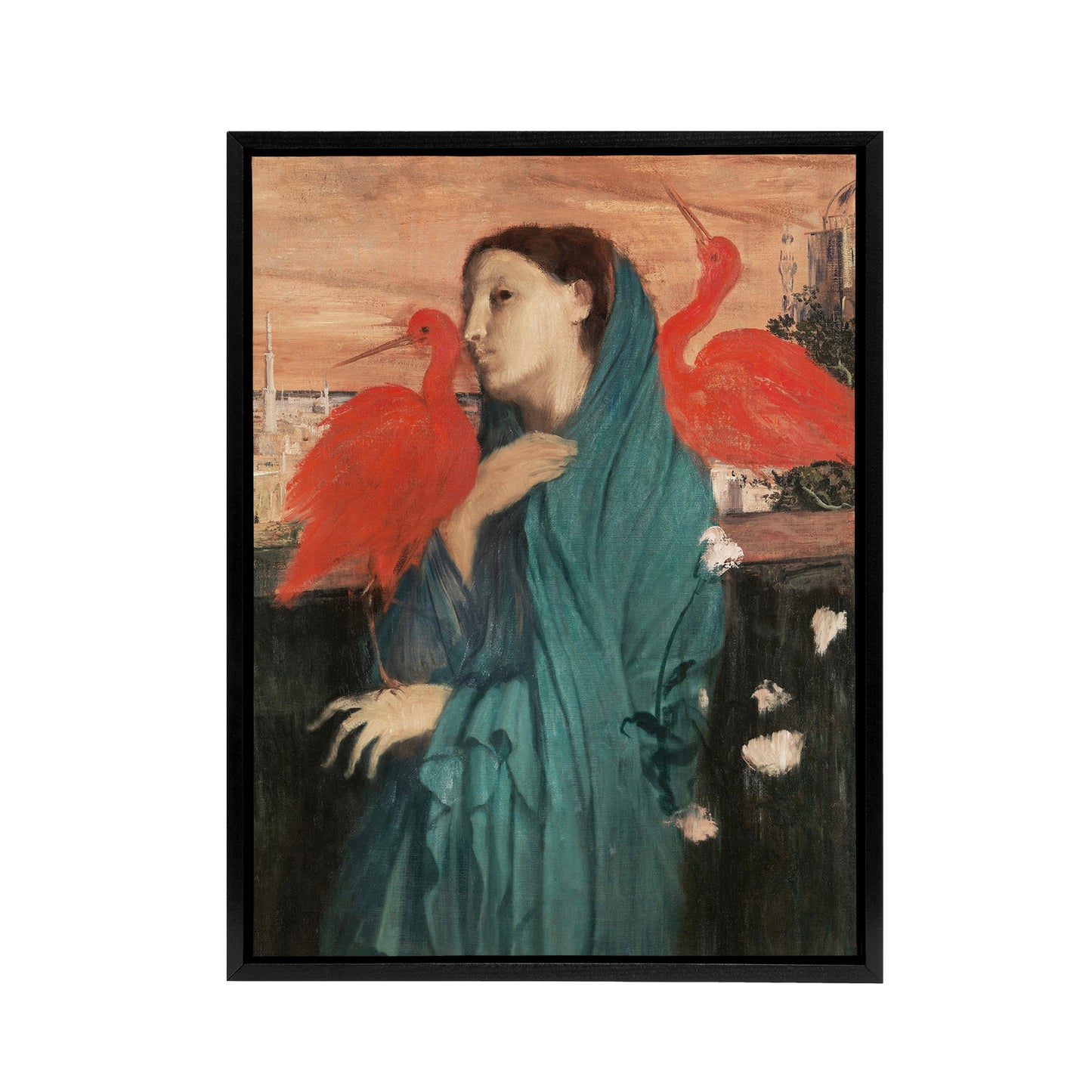 Young Woman with Ibis Birds Edgar Degas Vintage Framed Canvas Wall Art