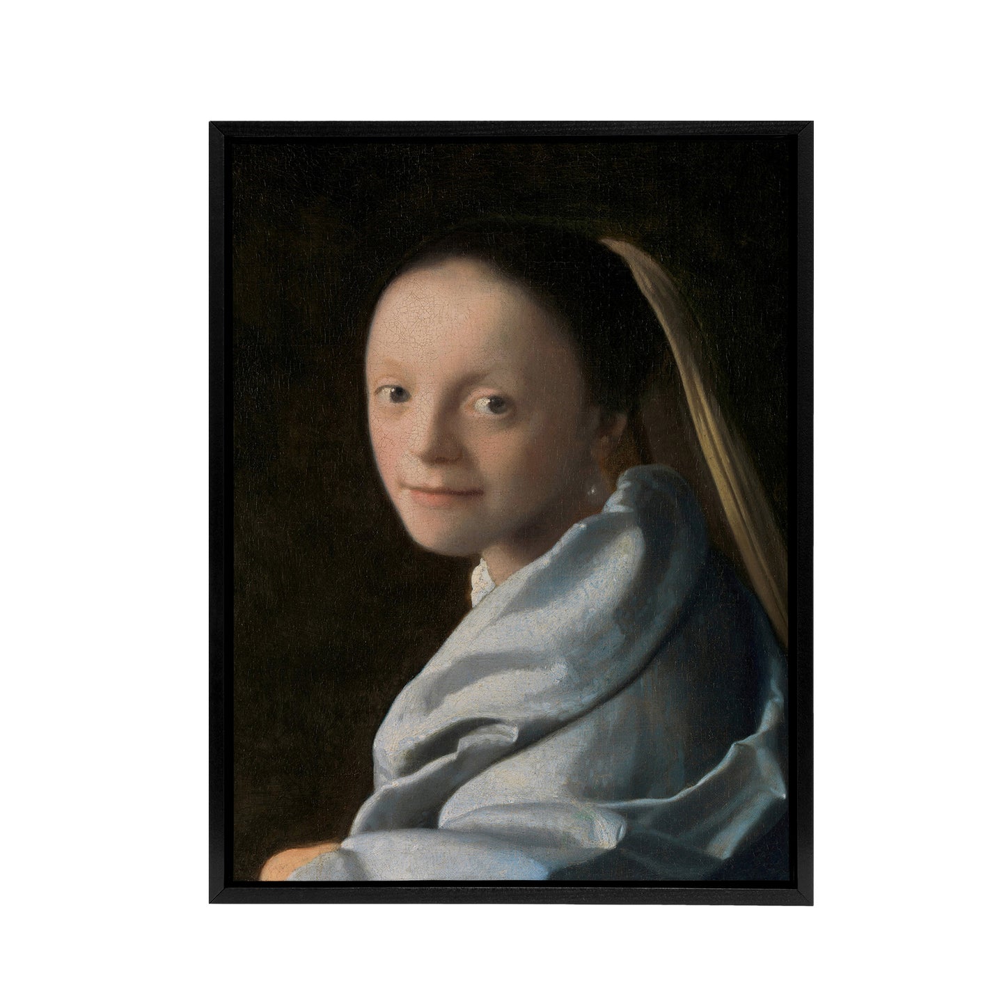 Study of a Young Woman Vermeer Vintage Black Framed Canvas Wall Art