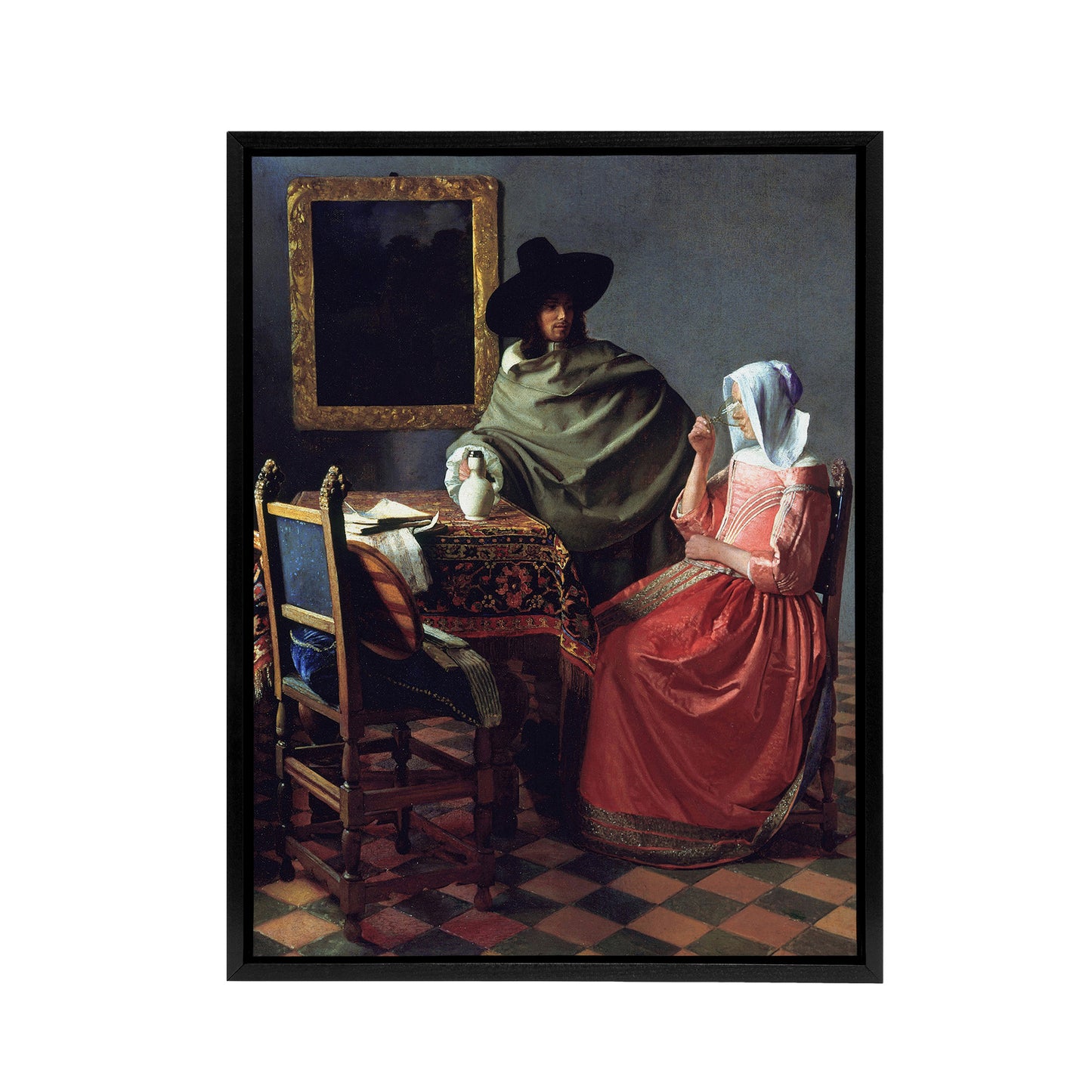 The Wine Glass Cropped Painting Vermeer Vintage Framed Canvas Wall Art