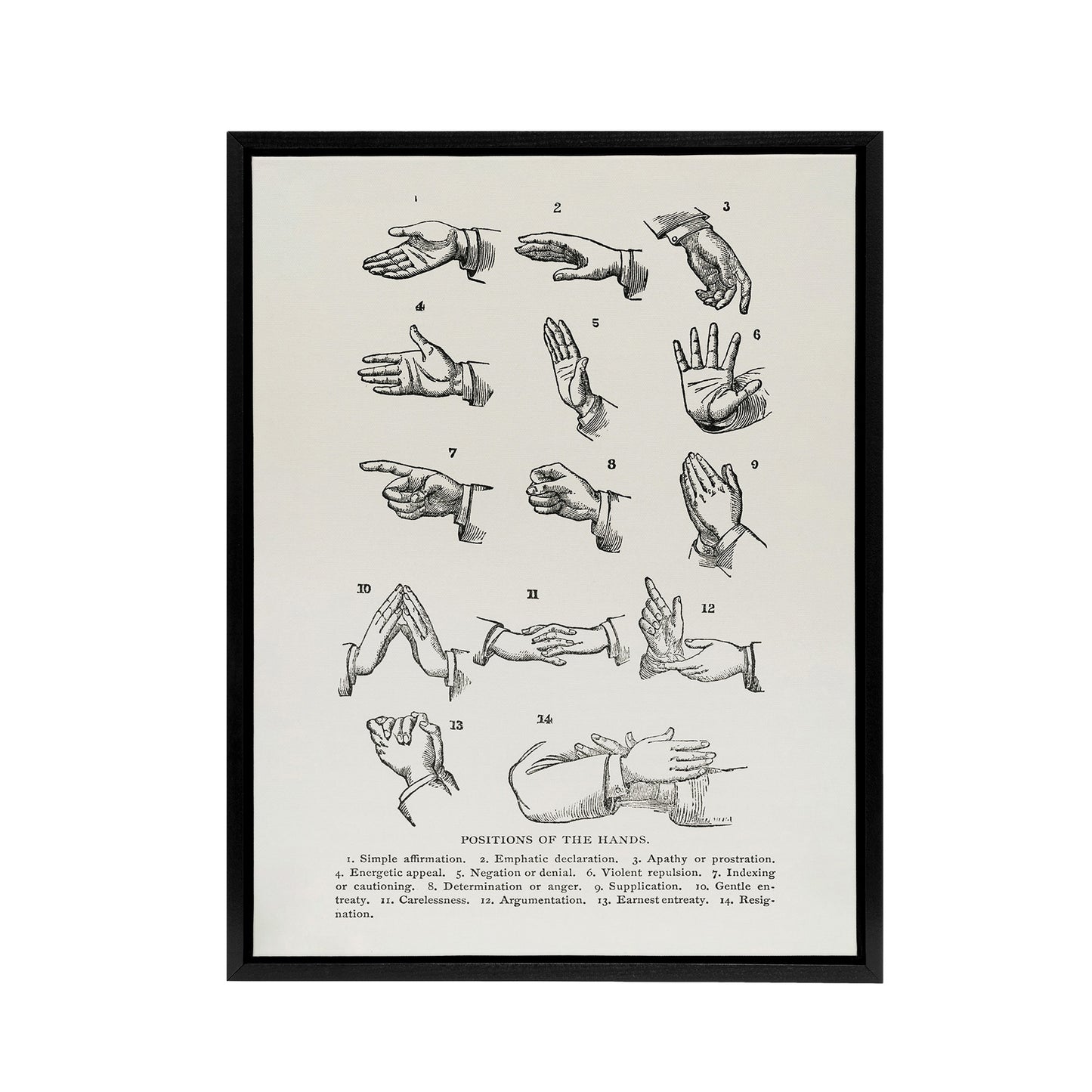 Positions of Hand Gestures Richardson Vintage Framed Canvas Wall Art