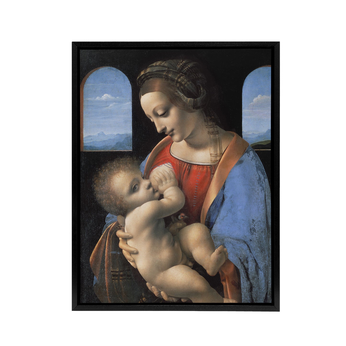 Madonna Litta Virgin Mary da Vinci Vintage Black Framed Canvas Wall Art
