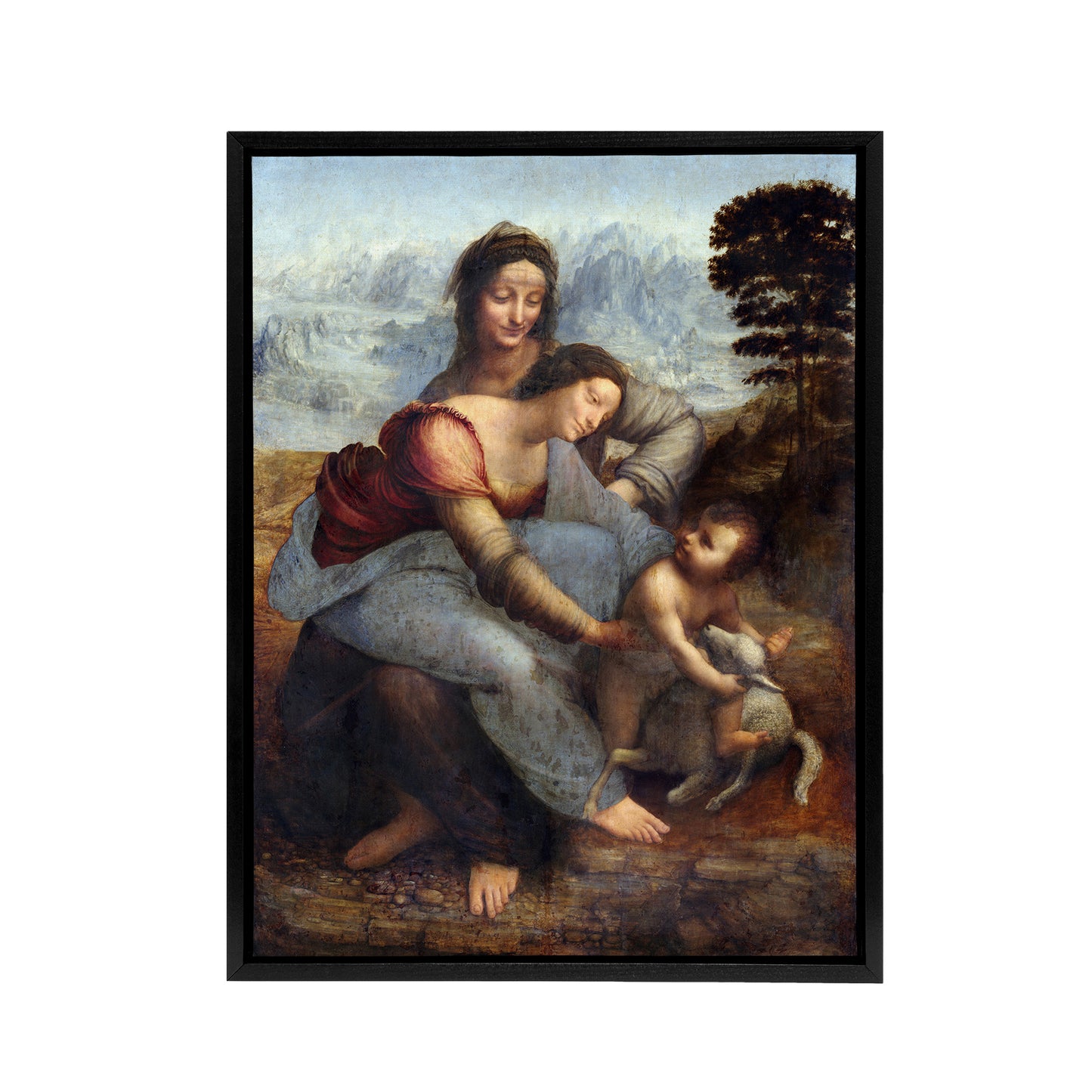 Virgin & Child Saint Anne da Vinci Vintage Black Framed Canvas Wall Art