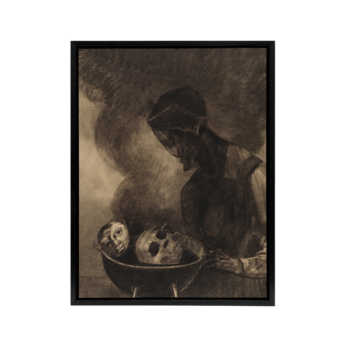 Cauldron of the Sorceress Redon Vintage Black Framed Canvas Wall Art