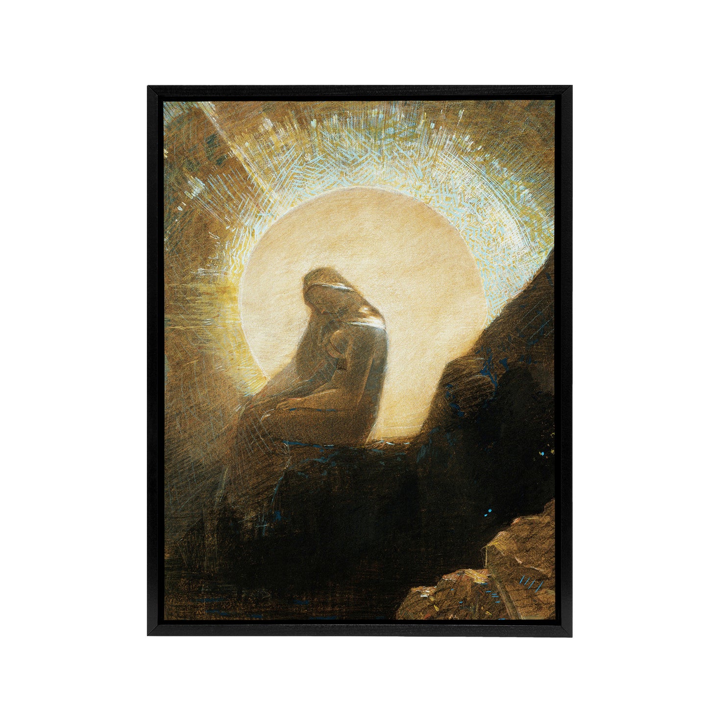 Melancholy Portrait of a Woman Redon Vintage Black Framed Canvas Wall Art