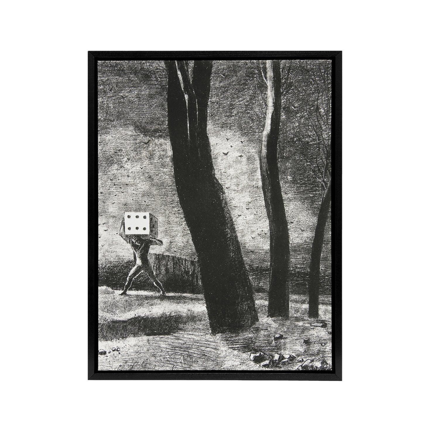 The Gambler Charcoal Painting Redon Vintage Black Framed Canvas Wall Art