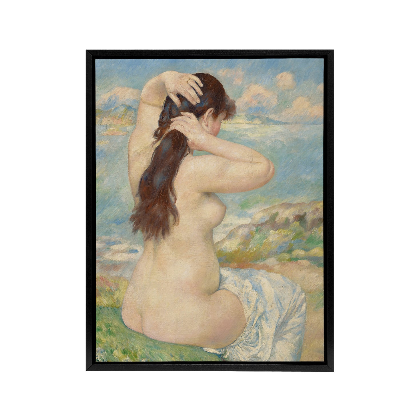 Bather Arranging Her Hair Renoir Vintage Black Framed Canvas Wall Art