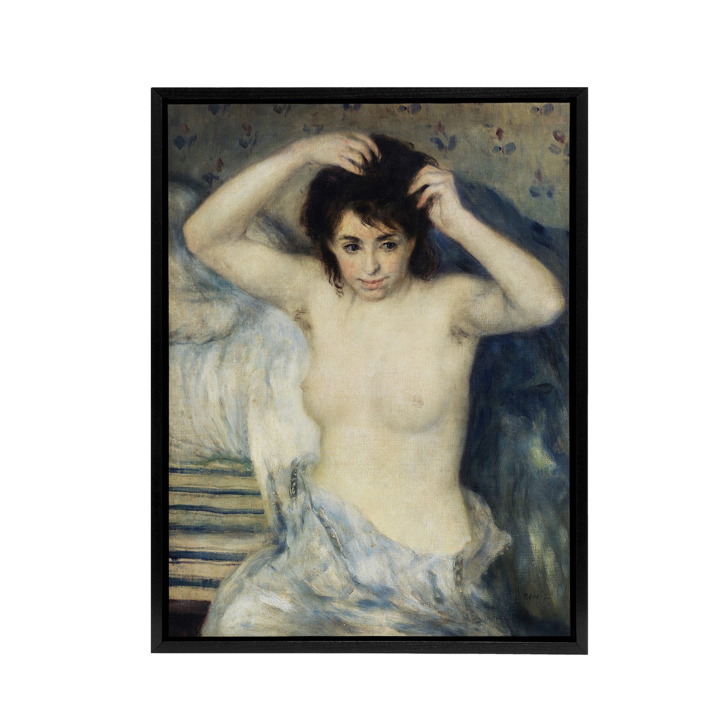 Before the Bath Nude Portrait Renoir Vintage Black Framed Canvas Wall Art