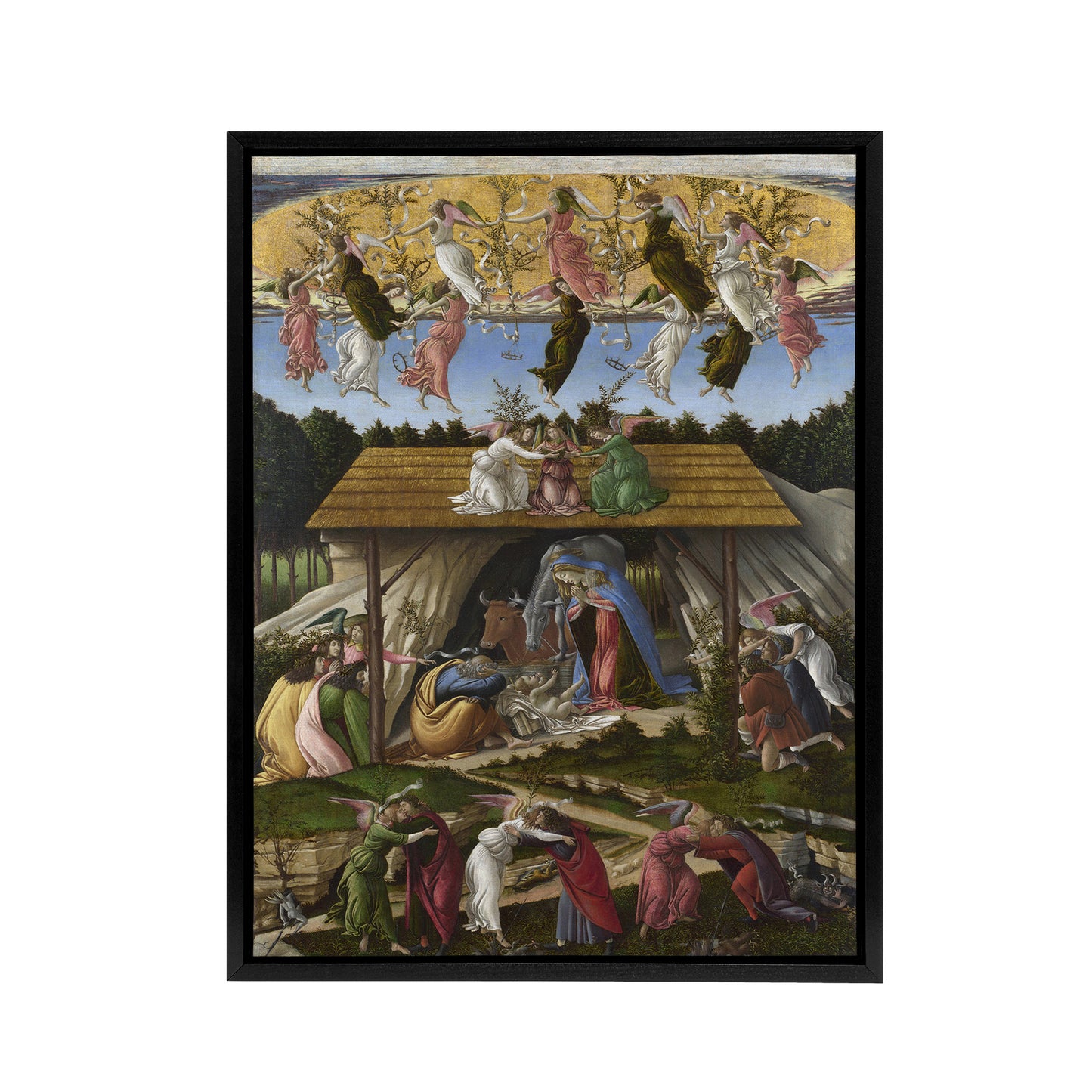 Mystic Nativity Painting Botticelli Vintage Black Framed Canvas Wall Art