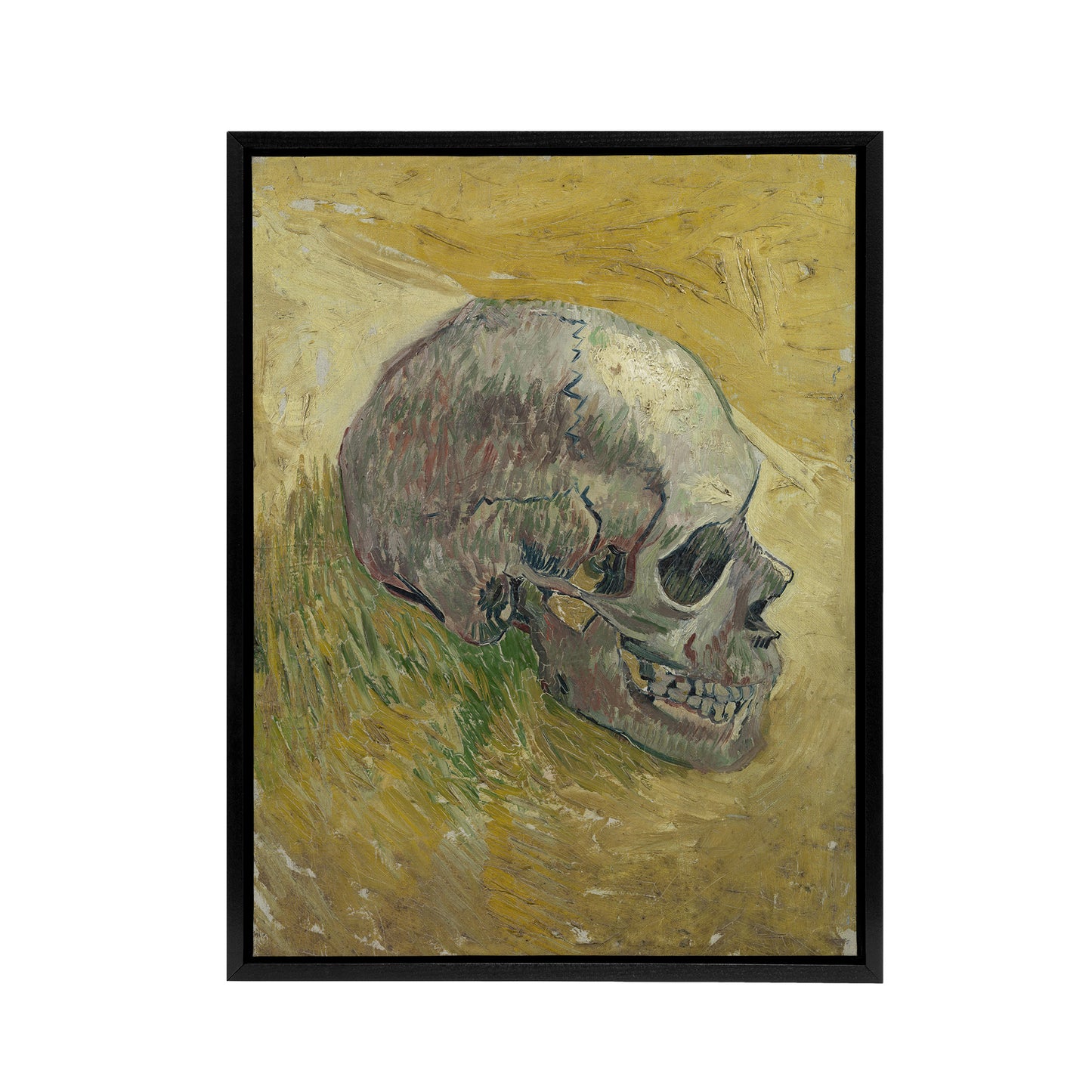 Human Skull Study in Yellow Van Gogh Vintage Black Framed Canvas Wall Art