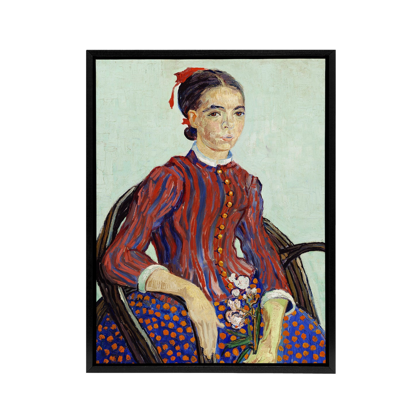 La Mousme Sitting on a Cane Chair Van Gogh Black Framed Canvas Wall Art