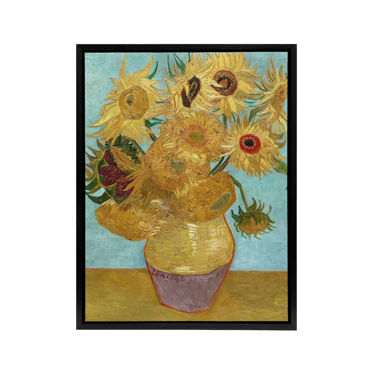 Vase with Twelve Sunflowers Van Gogh Vintage Black Framed Canvas Wall Art