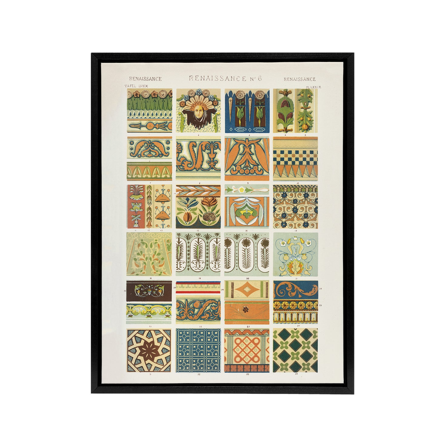 Renaissance Patterns Racinet Vintage Black Framed Canvas Wall Art