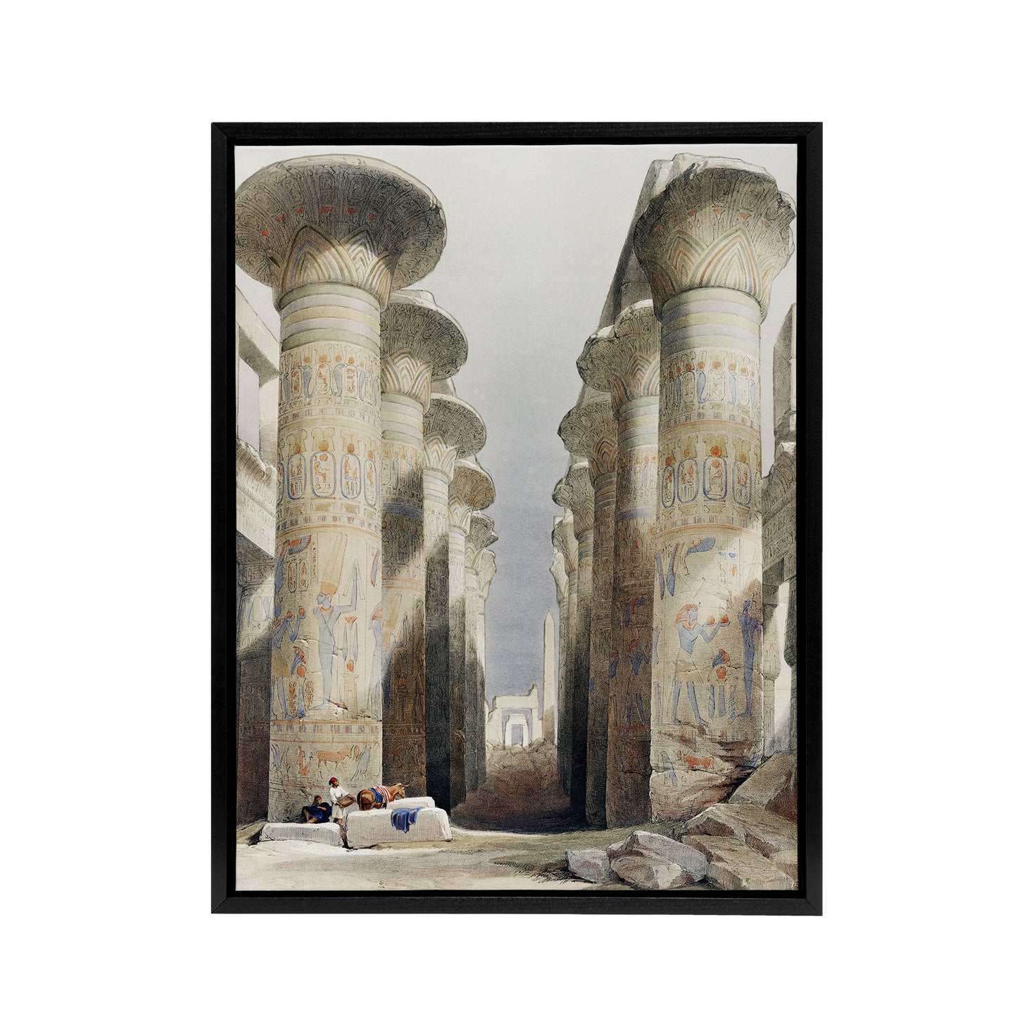 Great Hall at Karnak Temple D. Roberts Vintage Framed Canvas Wall Art