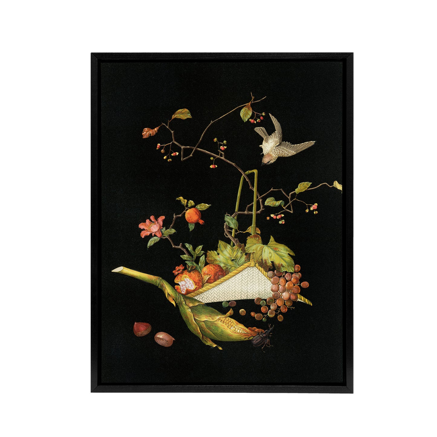 Stylised Still Life with Bird Audsley Vintage Framed Canvas Wall Art