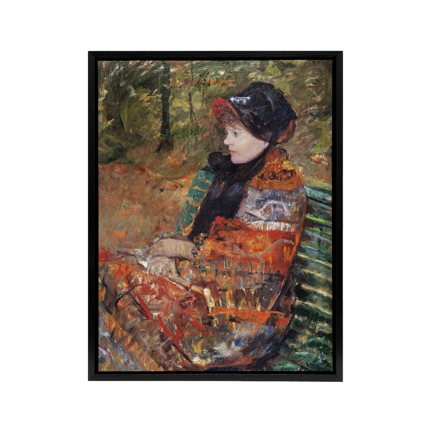 Autumn Portrait of Lydia in a Park Cassatt Black Framed Canvas Wall Art