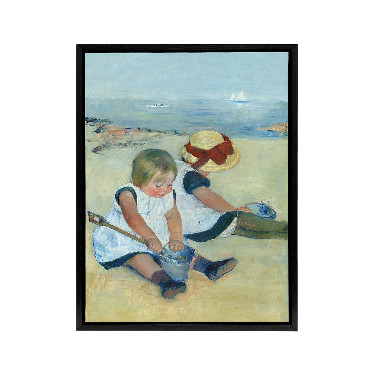 Children Playing on the Beach Cassatt Vintage Framed Canvas Wall Art