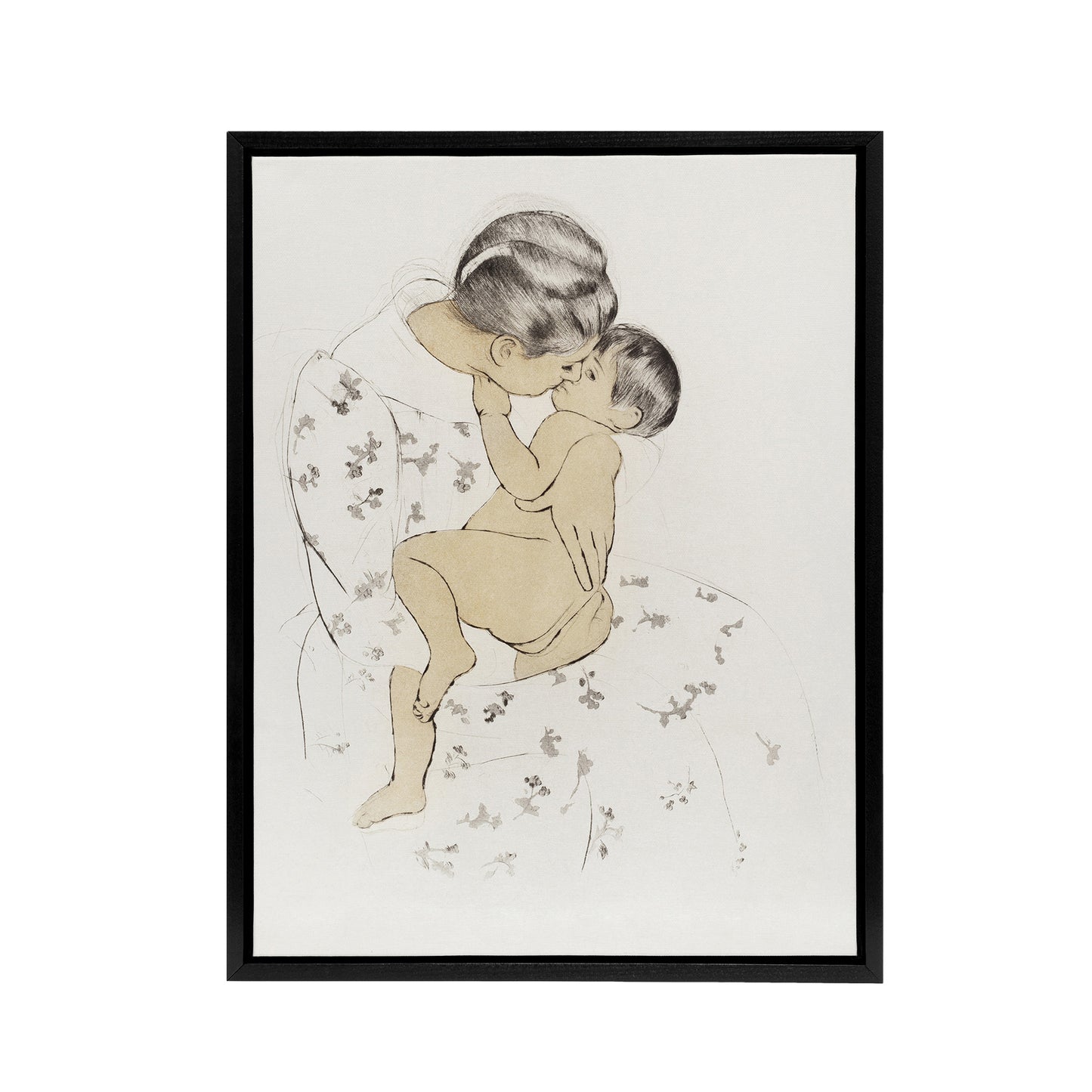 Mother's Kiss Portrait With Infant Cassatt Black Framed Canvas Wall Art
