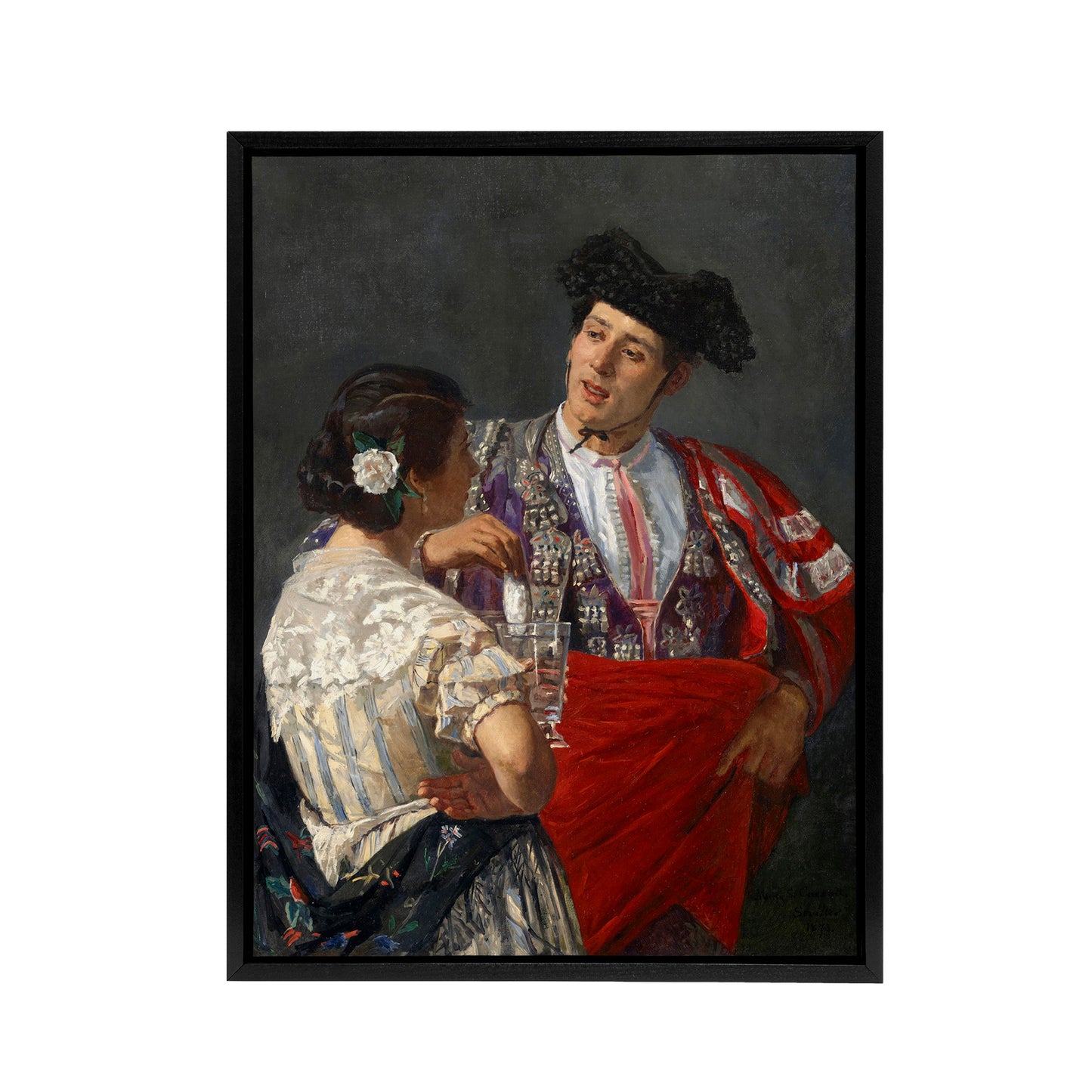 Offering The Panel To A Bullfighter Cassatt Black Framed Canvas Wall Art
