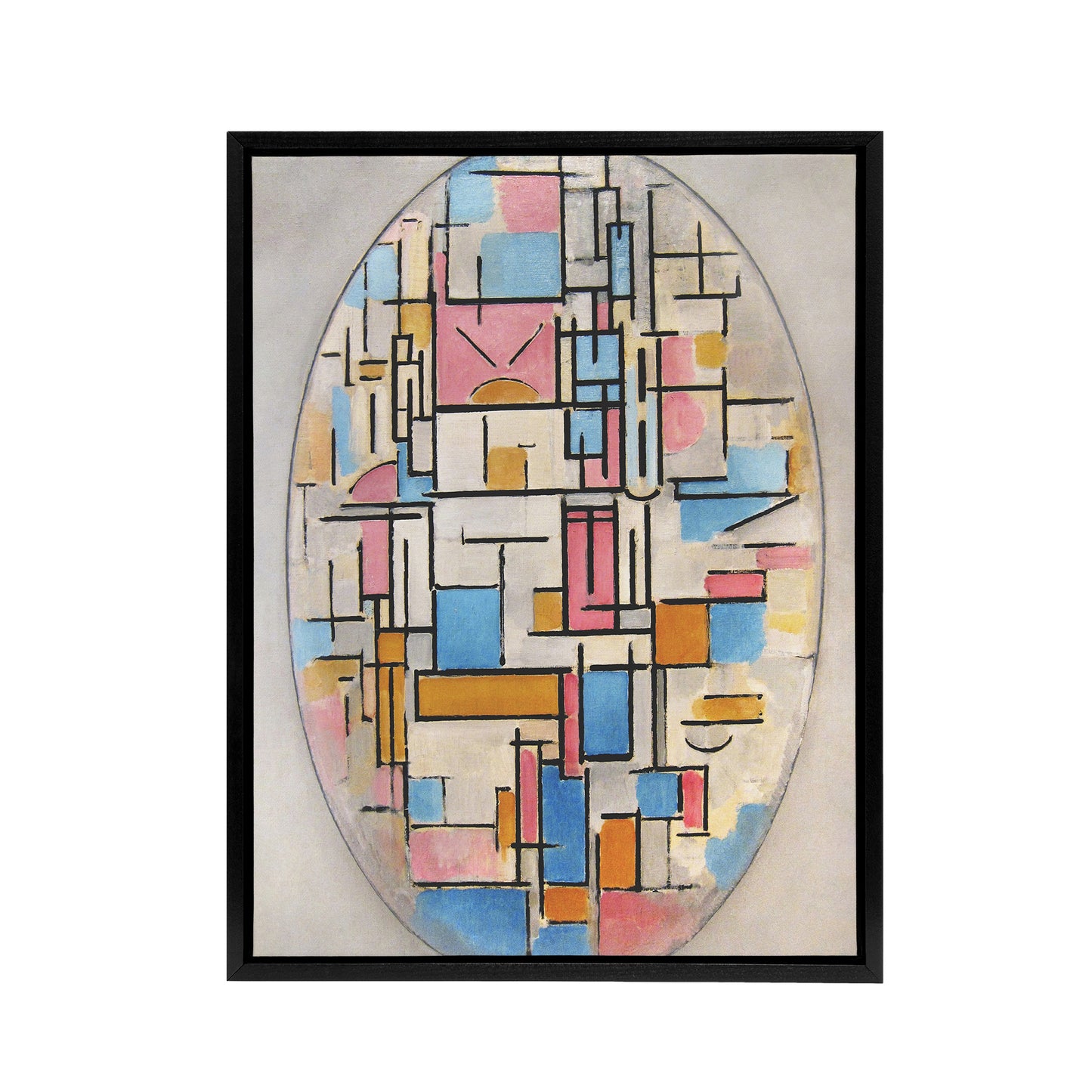 Composition in Oval with Color Planes Mondrian Framed Canvas Wall Art