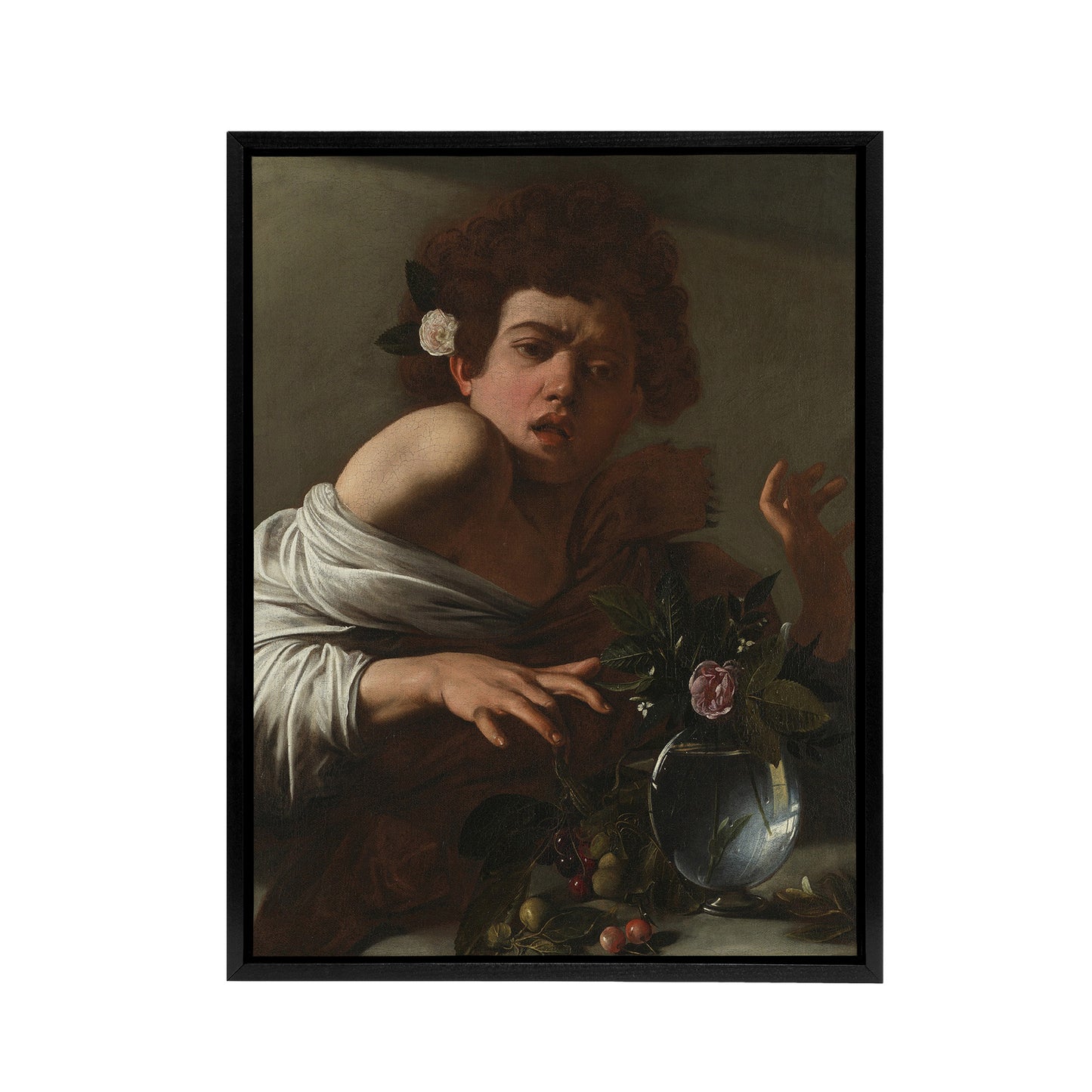 Boy Bitten By A Lizard Allegory Caravaggio Framed Canvas Wall Art Print