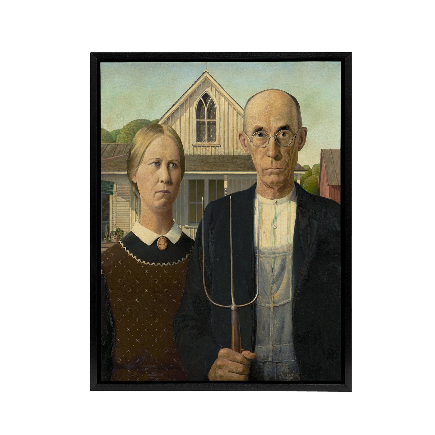 American Gothic Farmers Portrait Grant Wood Framed Canvas Wall Art Print