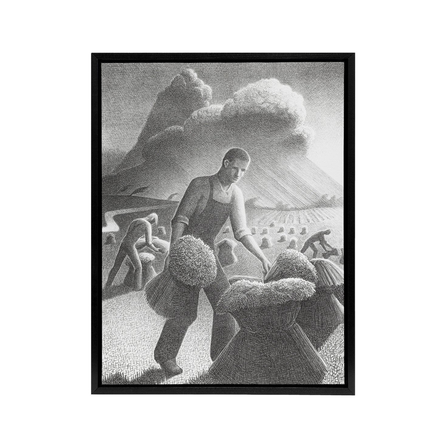 Approaching Storm in Wheat Field Grant Wood Framed Canvas Wall Art Print