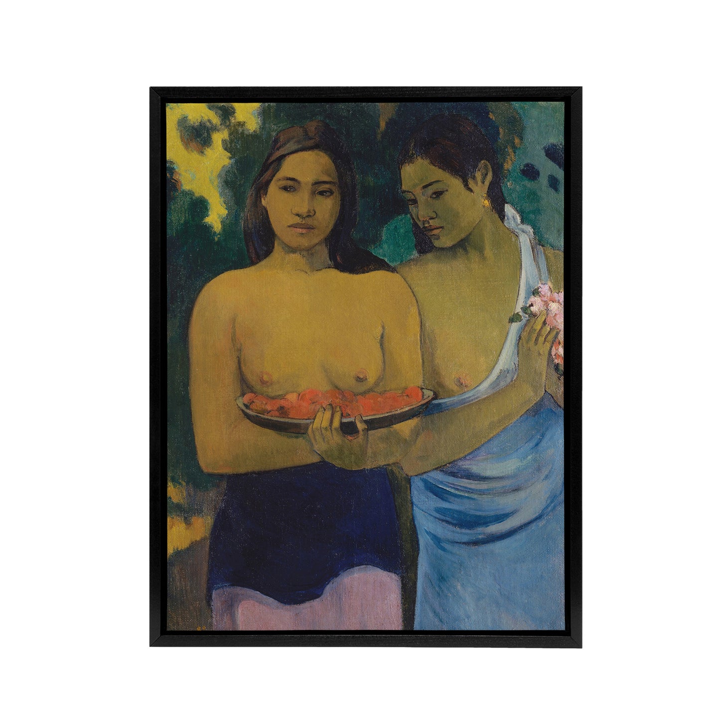 Two Tahitian Women With Flowers Paul Gauguin Framed Canvas Wall Art Print