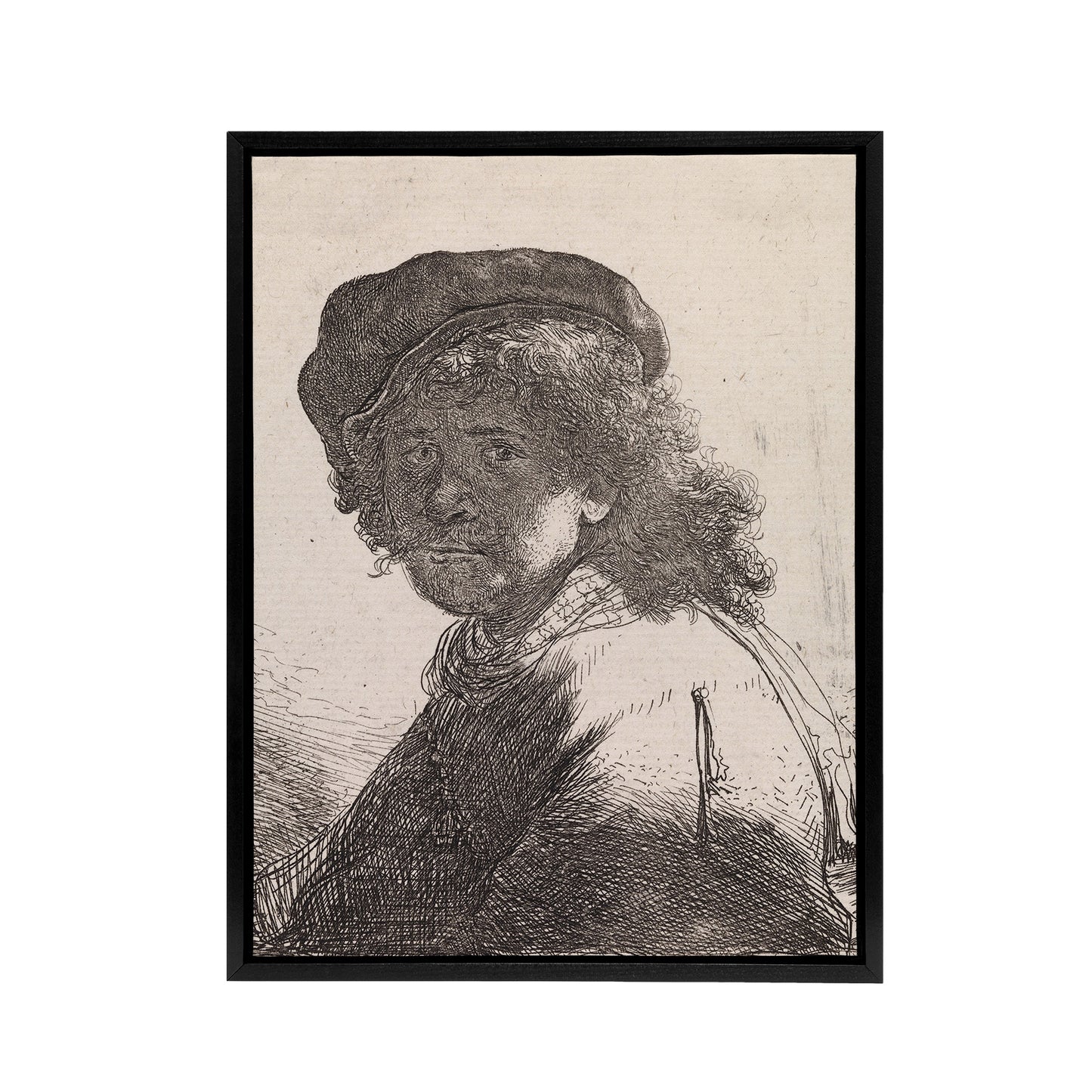 Self portrait in a cap and scarf Rembrandt Framed Canvas Wall Art Print