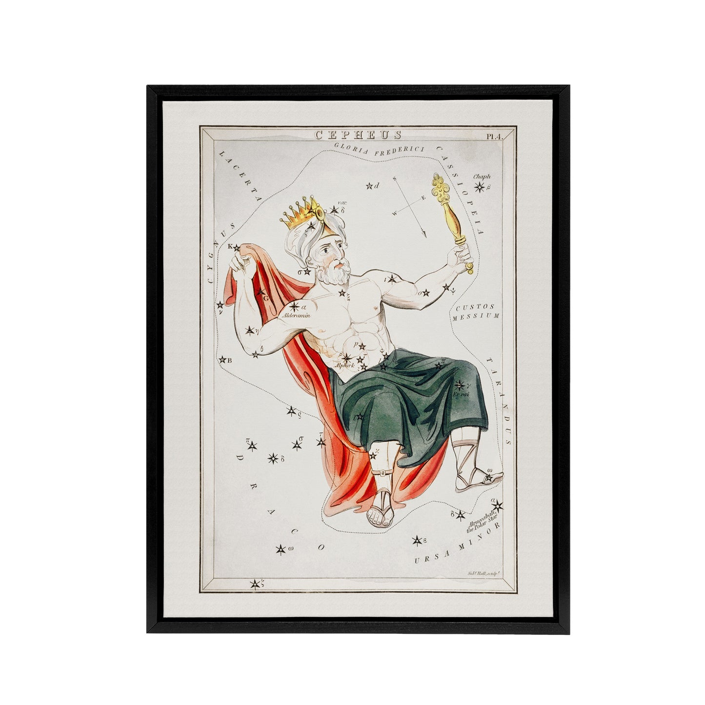 Vintage Cepheus Constellation Illustration Hall Framed Canvas Wall Art Print