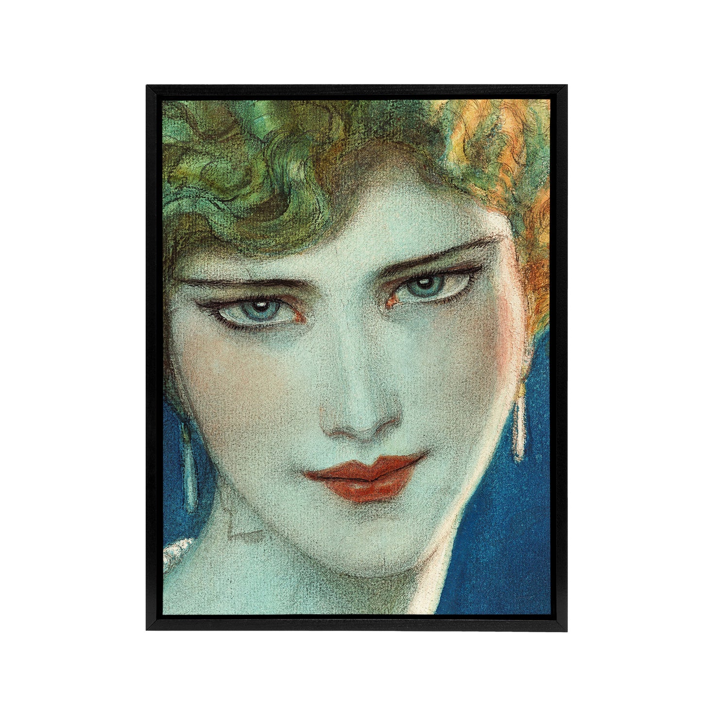 Face of Blonde Girl with Earrings W T Benda Framed Canvas Wall Art Print