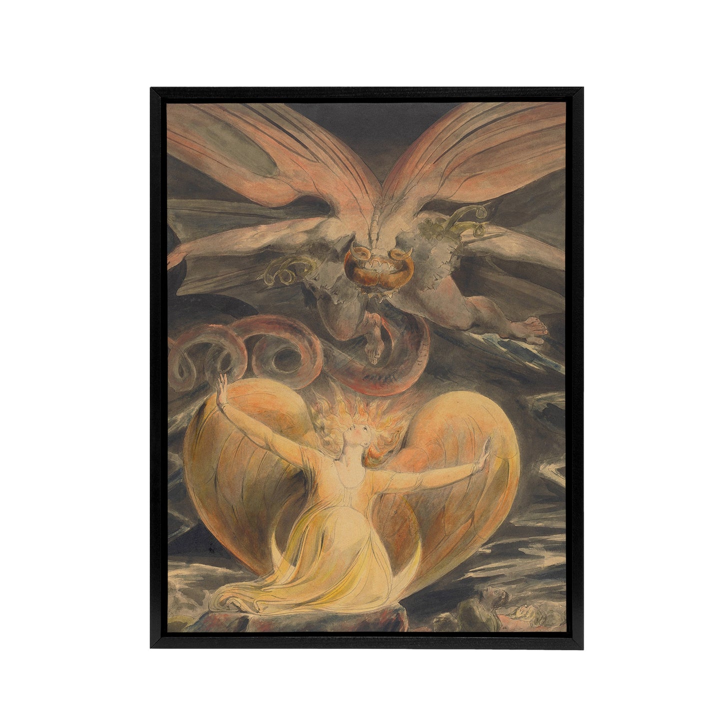 Great Red Dragon and Sun Clothed Woman Blake Framed Canvas Wall Art Print